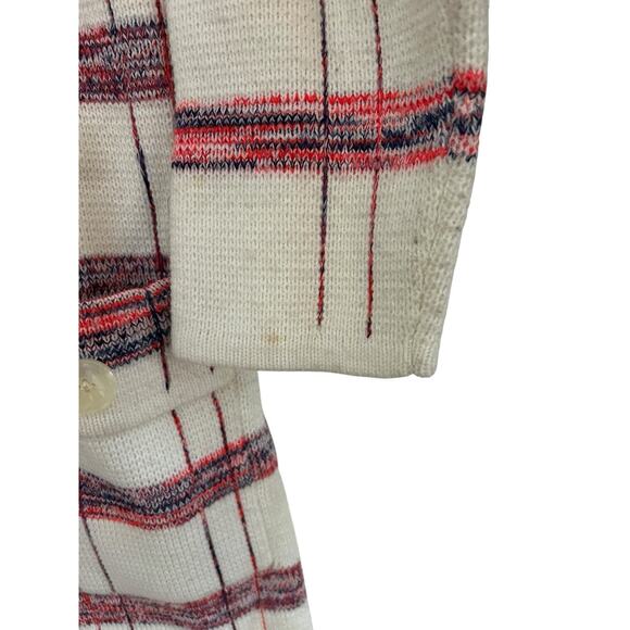 Vintage 70s Knit Fashion Plaid Long Cardigan Sweater Acrylic L Coastal Grandma - Picture 9 of 15